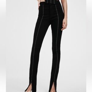 ZARA Jeans Black Contrast Stitch Split Hem Mid Rise Womens 6 Biker Bloggers Fav